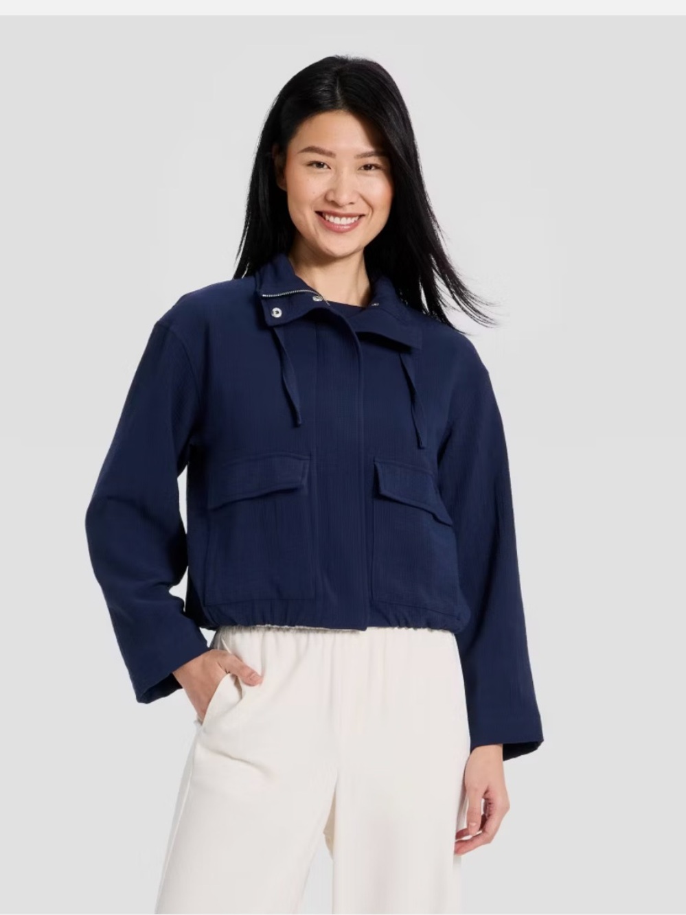 A New Day Women's Full Zipped Modern Gauze Jacket Navy Blue M NWT